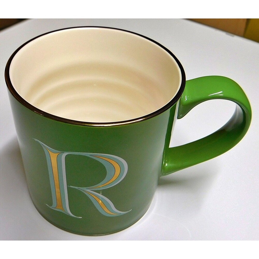 Opalhouse Monogram Initial "R" Stoneware Mug Green Gold Accent Target 16oz